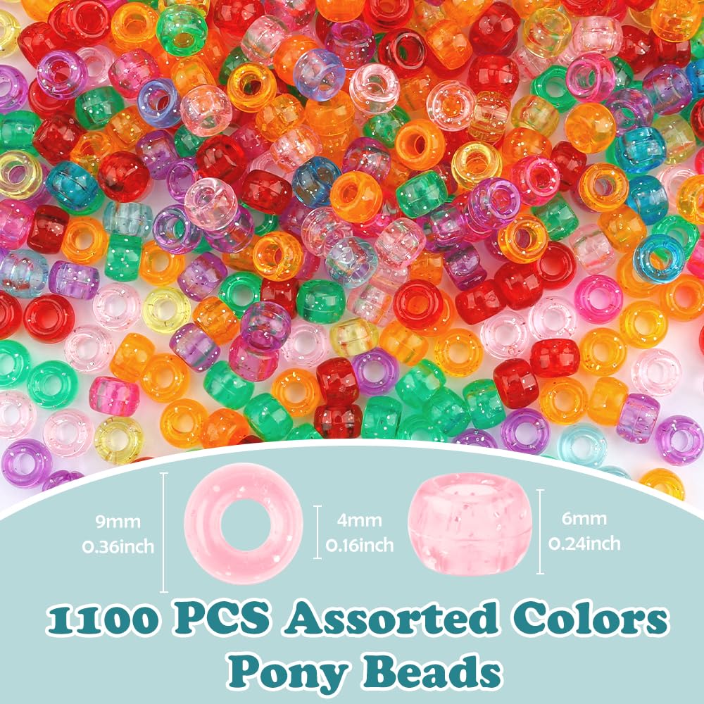 1100pcs Hair Beads,Pony Beads for Bracelets Making,Colorful Beads,4mm Beads,Clear Beads,Tiny Beads,Beads in Bulk,Color Beads for Bracelets,Glitter Beads,Glitter Pony Beads,Crystal Beads Bulk,