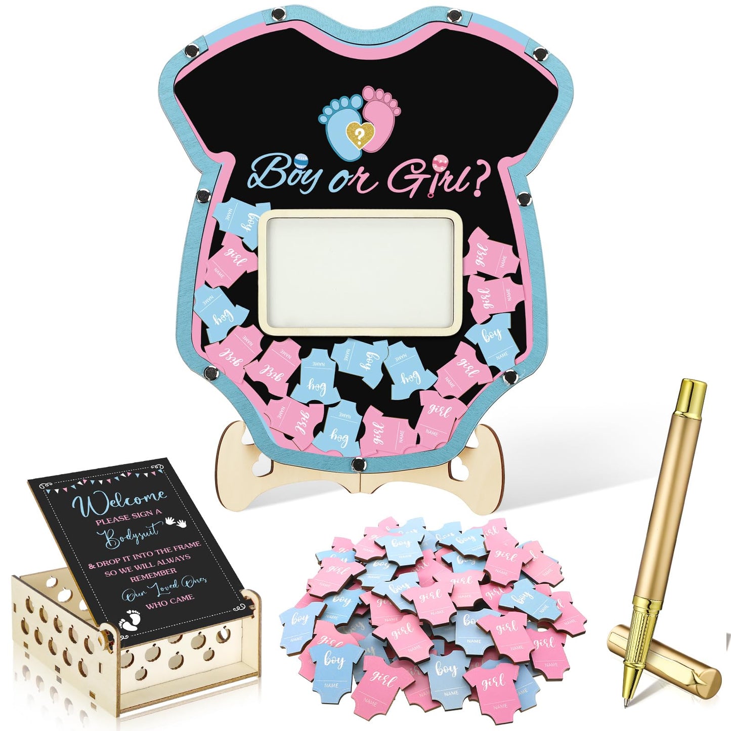 63 Pcs Baby Shower Guest Book Alternatives Set Baby Shower Decorations with Photo Frame Sonogram Frame Keepsake 60 Wood Slices Guest Book for Birthday (Gender Reveal)