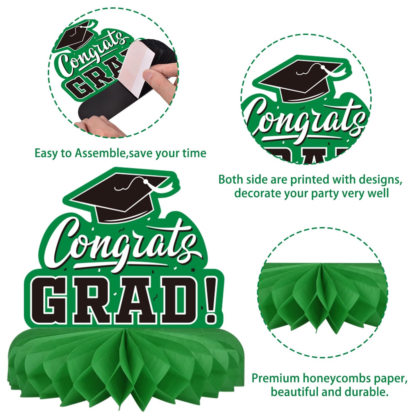 Gatherfun 9PCS Graduation Party Decorations Class of 2026 Congrats Grad Table Centerpiece Congratulate Graduation Honeycomb Table Toppers for Graduation Party Supplies(Green,Black