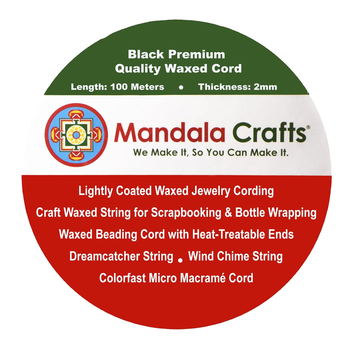 Mandala Crafts 2mm Black Cotton Waxed Cord for Jewelry Making, 109 Yards – Waxed Cotton String for Decorative Knotting and Accessory Assembly