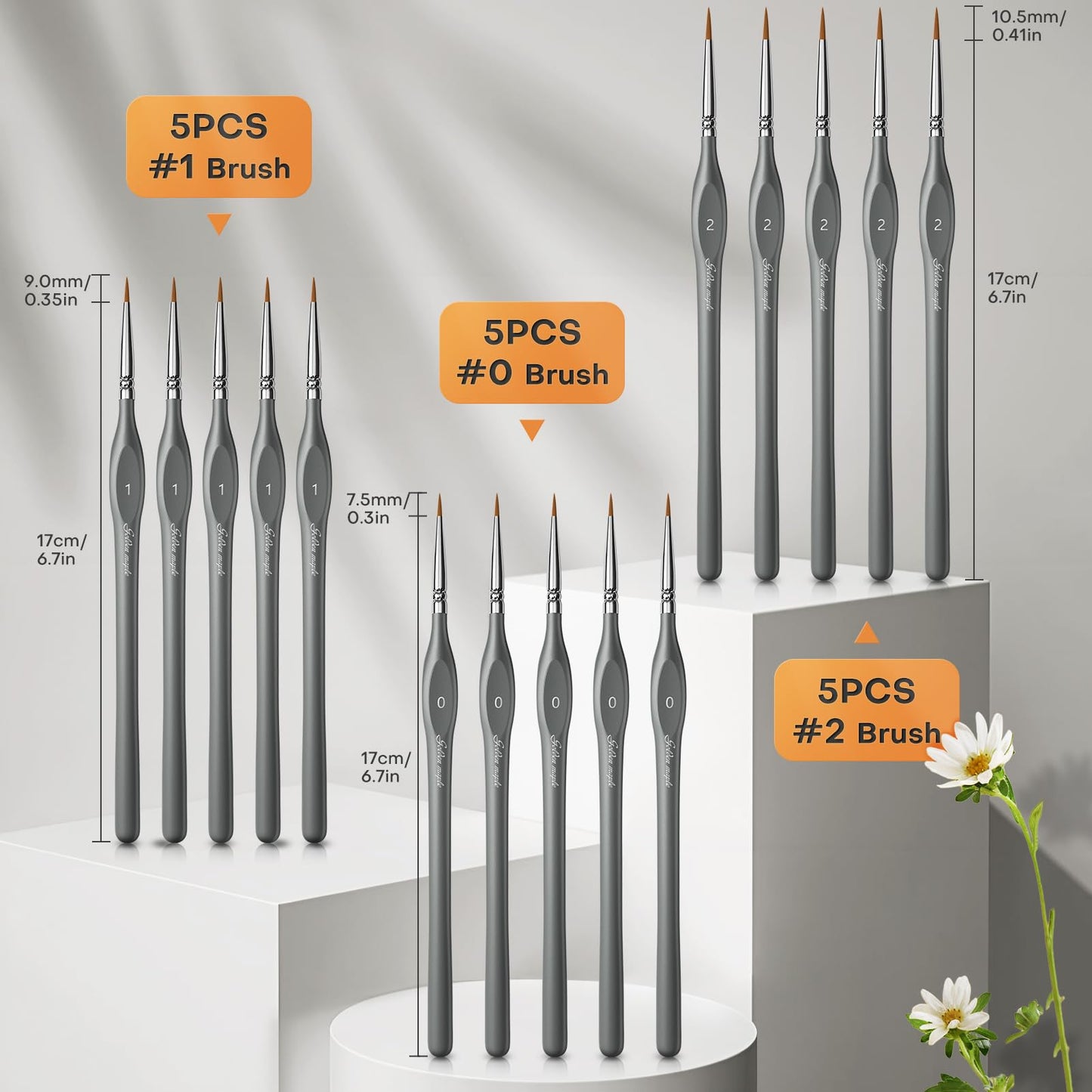 Golden Maple Miniature Paint Brushe 15pcs - Micro Detail Paint Brush Set, Small Fine Model Brushes for Acrylic, Watercolor & Paint by Number, Figurine - Gray, Size 0 1 2