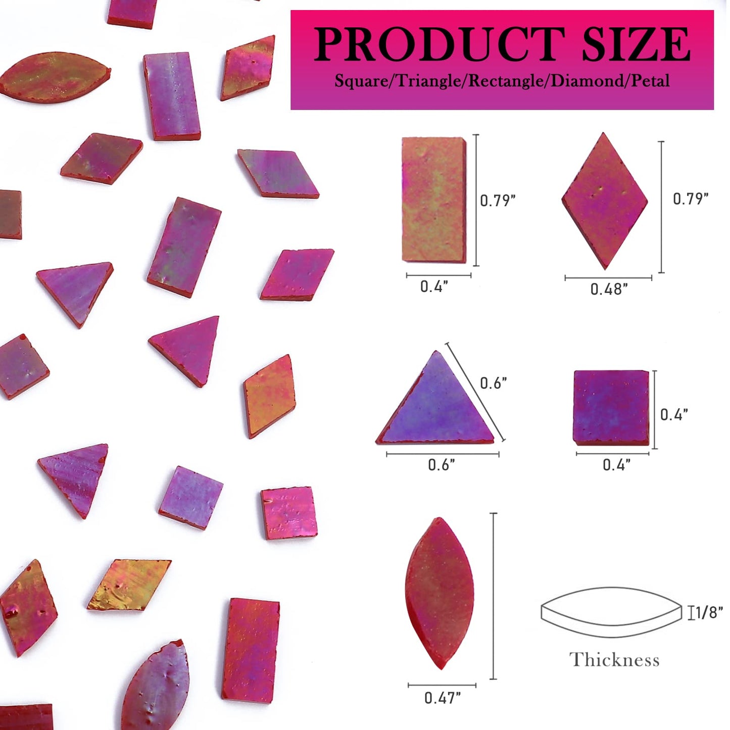 LITMIND Iridescent Glass Mosaic Tiles for Crafts, 240 Pieces 5 Shapes Mixed Red Stained Glass Pieces, Mosaic Kits for Adults (Iridescent Red)