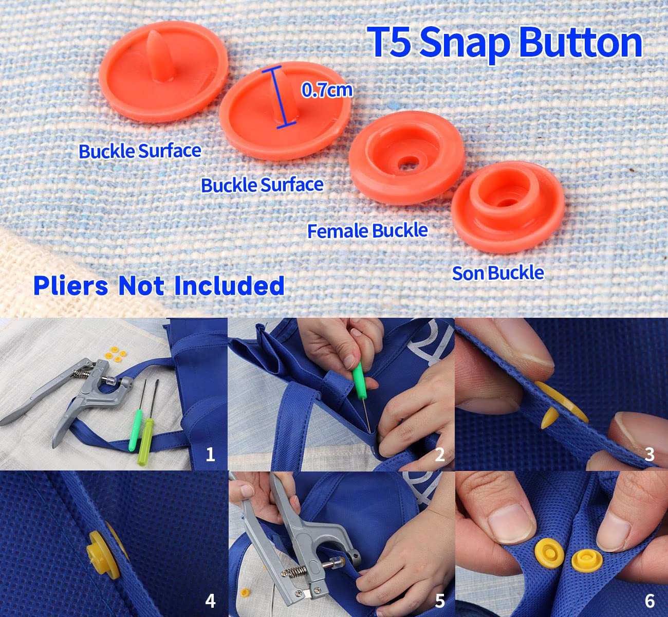 ilauke 408 Sets Plastic Snap Buttons, No-Sew T5 Snaps with Organizer Storage Case for Bibs Diapers Crafts