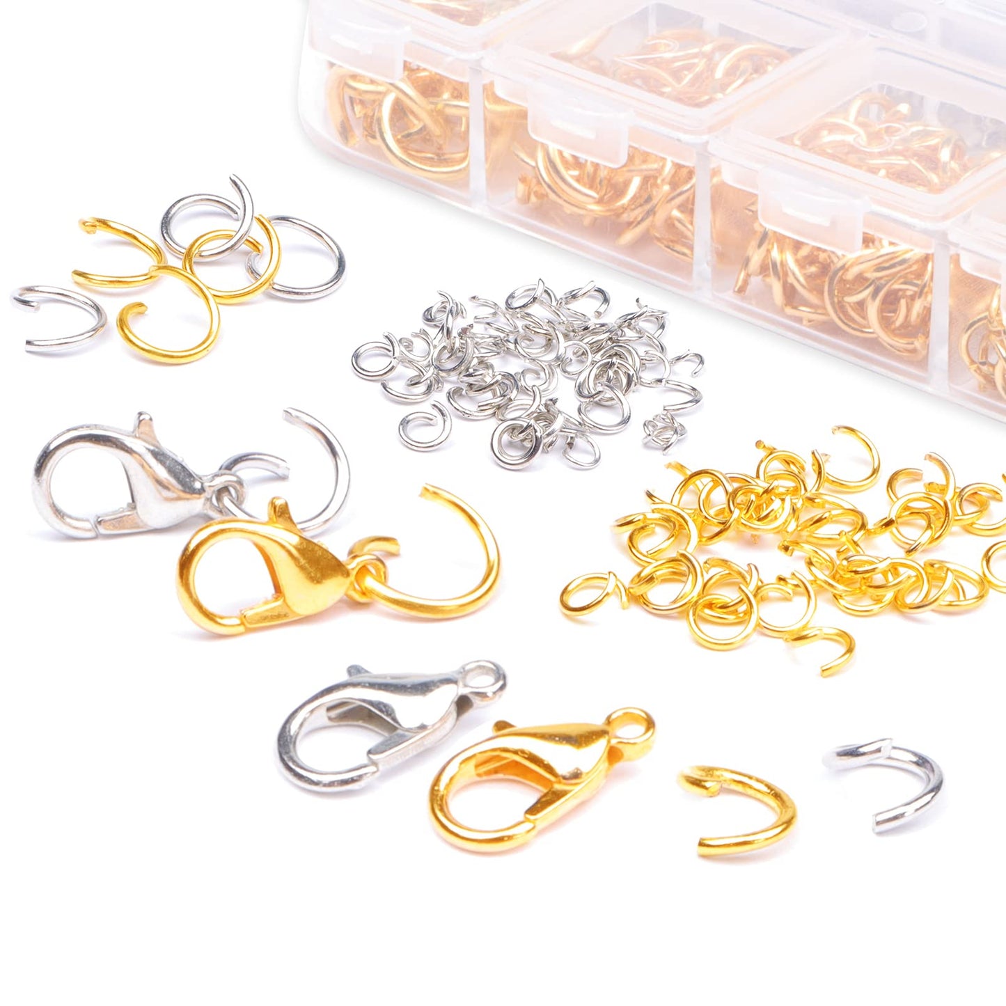 Jump Rings for Jewelry Making Kit, 1200 pcs Open Jump Rings Jewelry Repair Kit for Necklace Bracelet, Lobster Clasps and Closures Repair Supplies Kit with Pliers Tweezers (Gold/Silver)