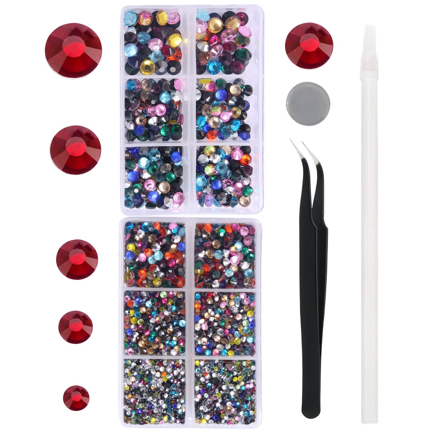 MEIBITE 6796PCS Mix Color Hotfix Rhinestones Crystal Stones Glass for Fabric Clothes Shirts Sparkly Flat Back Round with Tweezers and Picking Pen (SS6~SS30 Set)