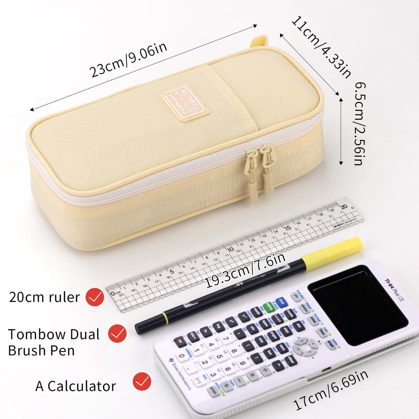 Durable Pen Pencil Case Big Storage Pen Pouch Bag for School Supplies College Teen Girls Adults, Beige
