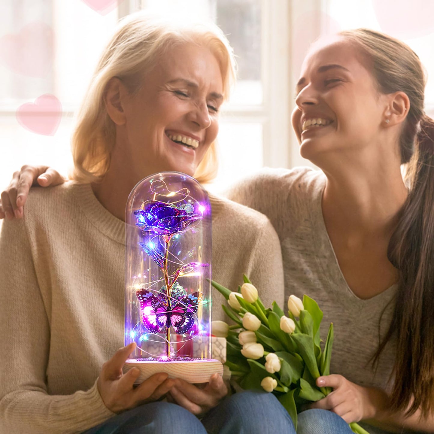 Birthday Gifts for Women Galaxy Glass Rose Forever Preserved Flowers for Delivery Light Up Rose in Glass Dome Mothers Day Butterfly Gifts for Mom Wife Grandma Her Daughter Girlfriend