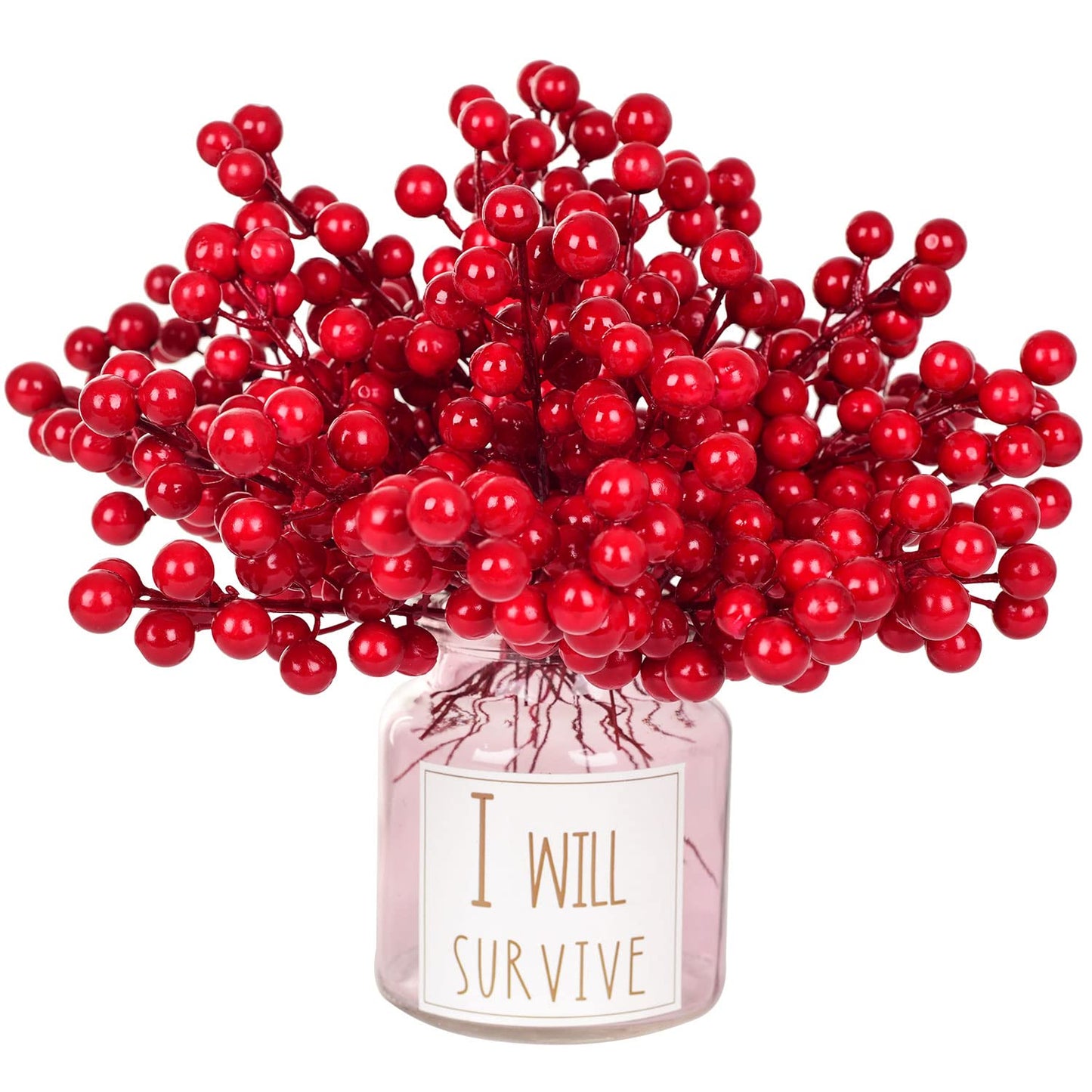 Lvydec 30pcs Artificial Red Berry Picks - Christmas Holly Berry Branches Red Berry Stems for Holiday Home Decor and Crafts