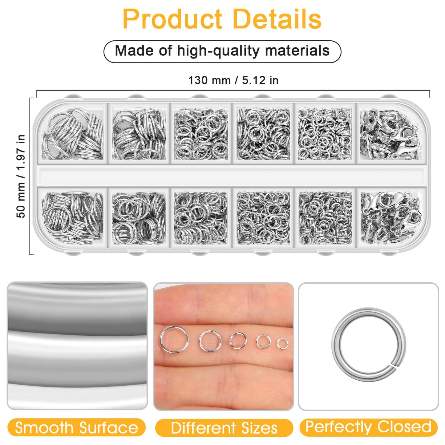 1200PCS Jump Rings for Jewelry Making Kit, Jump Rings and Necklace Clasps with Jump Ring Pliers Tools for Jewelry Making Supplies and Necklace Repair (Silver)