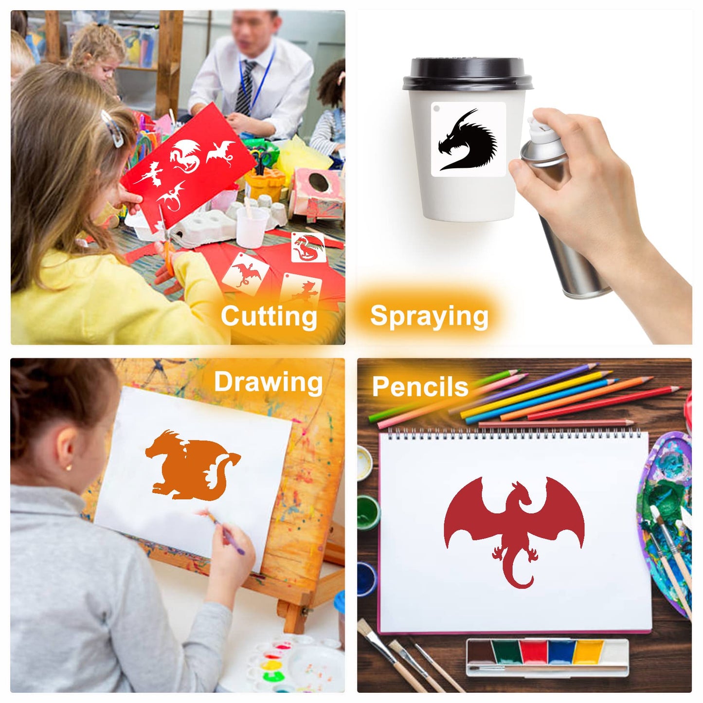 Small Stencils for Painting on Wood Reusable, 3 Inch Reusable Stencil for Craft Ornament Paint Template Stencils for Wall Card Rock Wood Signs Coasters Canvas Home Decor (Dragon)