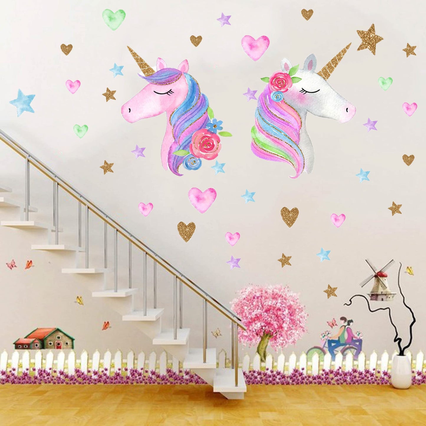 Unicorn Wall Decal,Large Size Unicorn Wall Sticker Decor for Gilrs Kids Bedroom Birthday Party
