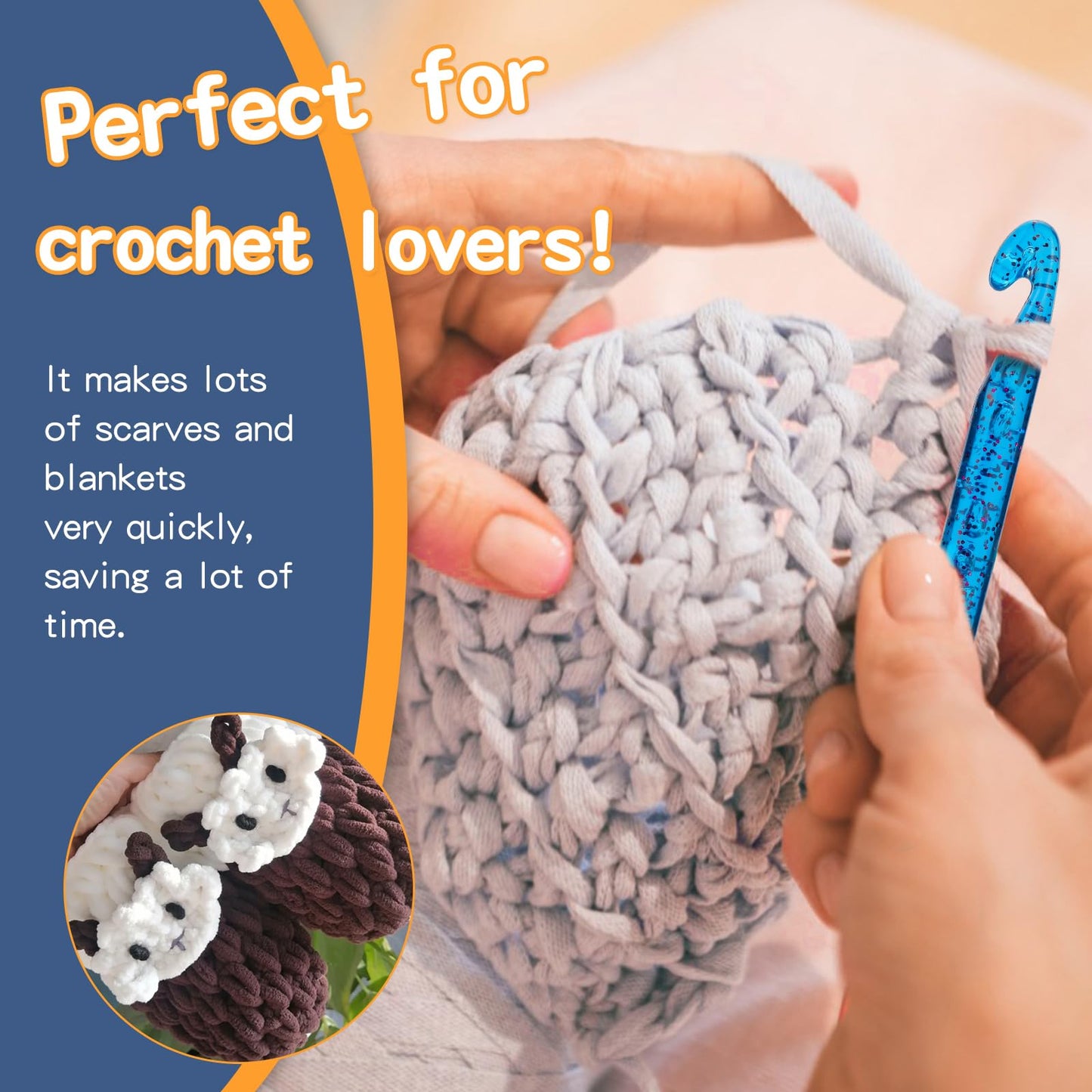 15 mm Large Crochet Hooks, Ergonomic Handle for Arthritic Hands, Professional Huge Crochet Needles, Colorful Transparent Crochet Hook for Beginners and Crocheting Yarn(Blue)