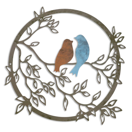 Metal Wall Art Bird on Tree Branch Silhouette Bird Art Decor for Living Room Garden Bedroom Office Home Wall Housewarming Party Decor(Vivid Color)