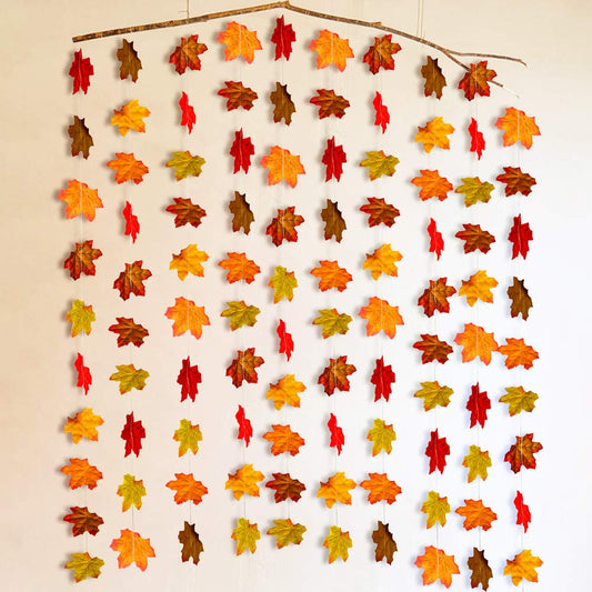 Fall Maple Leaf Garland, Artificial Autumn Maple Leaves Plants Vine Hanging Garland for Home Garden Kitchen Office Wedding Wall Doorway Party Backdrop Fall Garland Fall Decorations Thanksgiving Decor