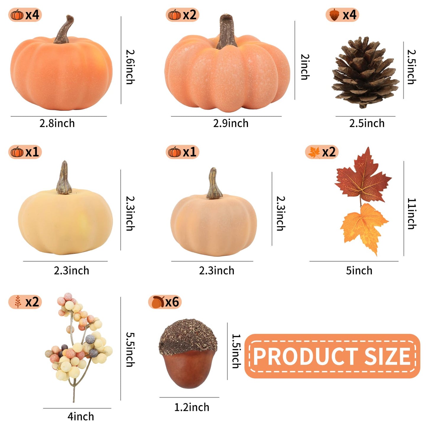 22 PCS Pumpkin Decor - Fall Decorations Plastic Pumpkins for Autumn Decorating Kit Halloween Thanksgiving Party Supplies