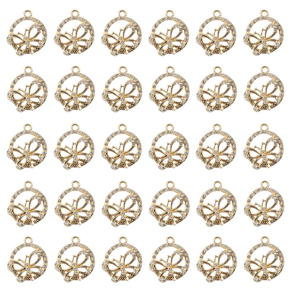 Yukfhgt Retro Hollowed Out Circle Butterfly Charms 30 Pcs Alloy Butterfly Charms Pendant for Jewelry Necklace Bracelet Earring Crafting Accessory (Gold)