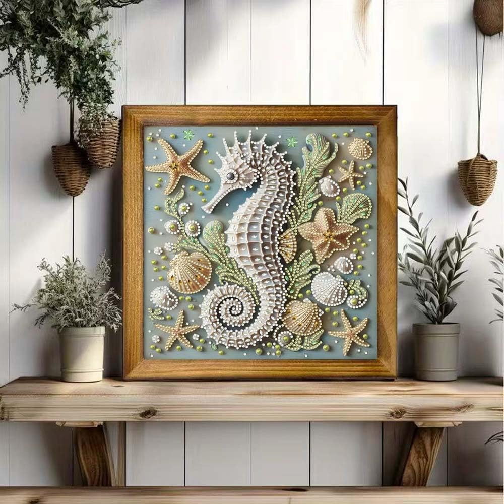 ZQEATRY 5D Special Shape Diamond Art Kits for Adults,Animal Seahorse Diamond Painting Kits for Beginners,DIY Gem Art Crystal Rhinestones Painting Kits for Home Wall Decor 12×12inch