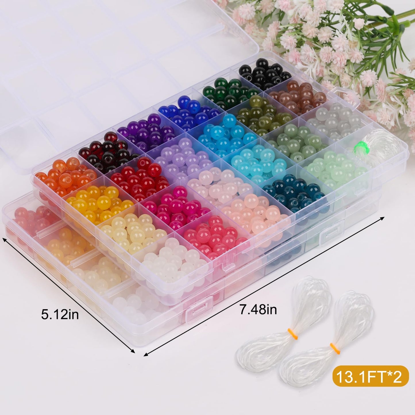 XSEINO 1150 Pieces 8mm Round Glass Beads for Jewelry Making, 23 Colors Crystal Beads for Bracelets Jewelry Making and DIY Crafts