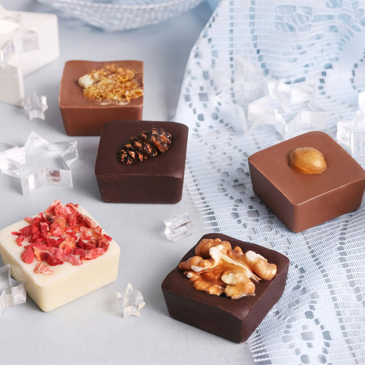 JOERSH 2PCS Square Silicone Caramel Hard Candy Molds for Chocolate, Truffles, Ganache, Jelly, Praline, Brownie, Butter, Ice Cube Tray