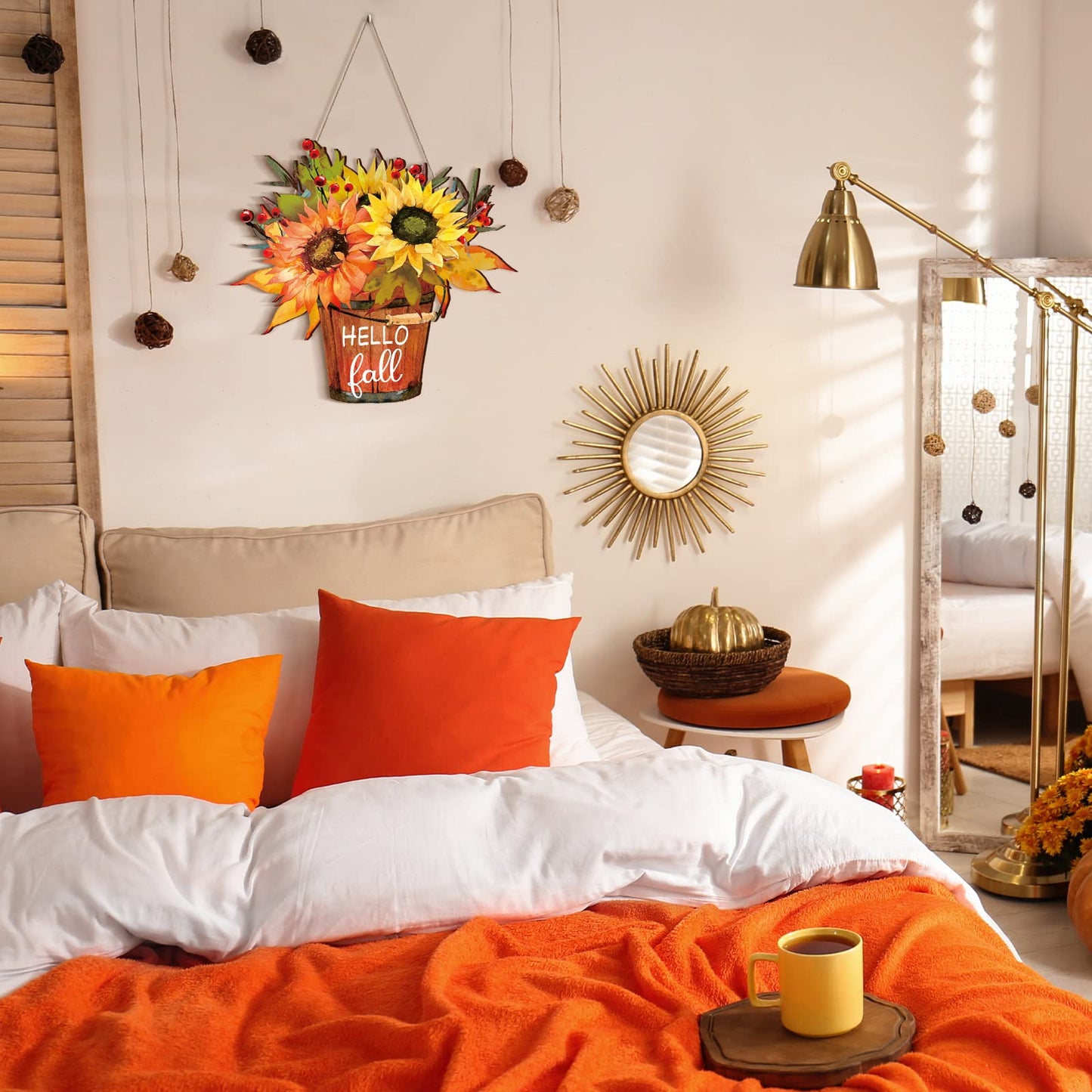 Hello Fall Sign Hello Fall Door Sign Wooden Farmhouse Home Sign with Fall Sunflower for Porch Farmhouse Thanksgiving Autumn Front Door Outdoor Home Decor