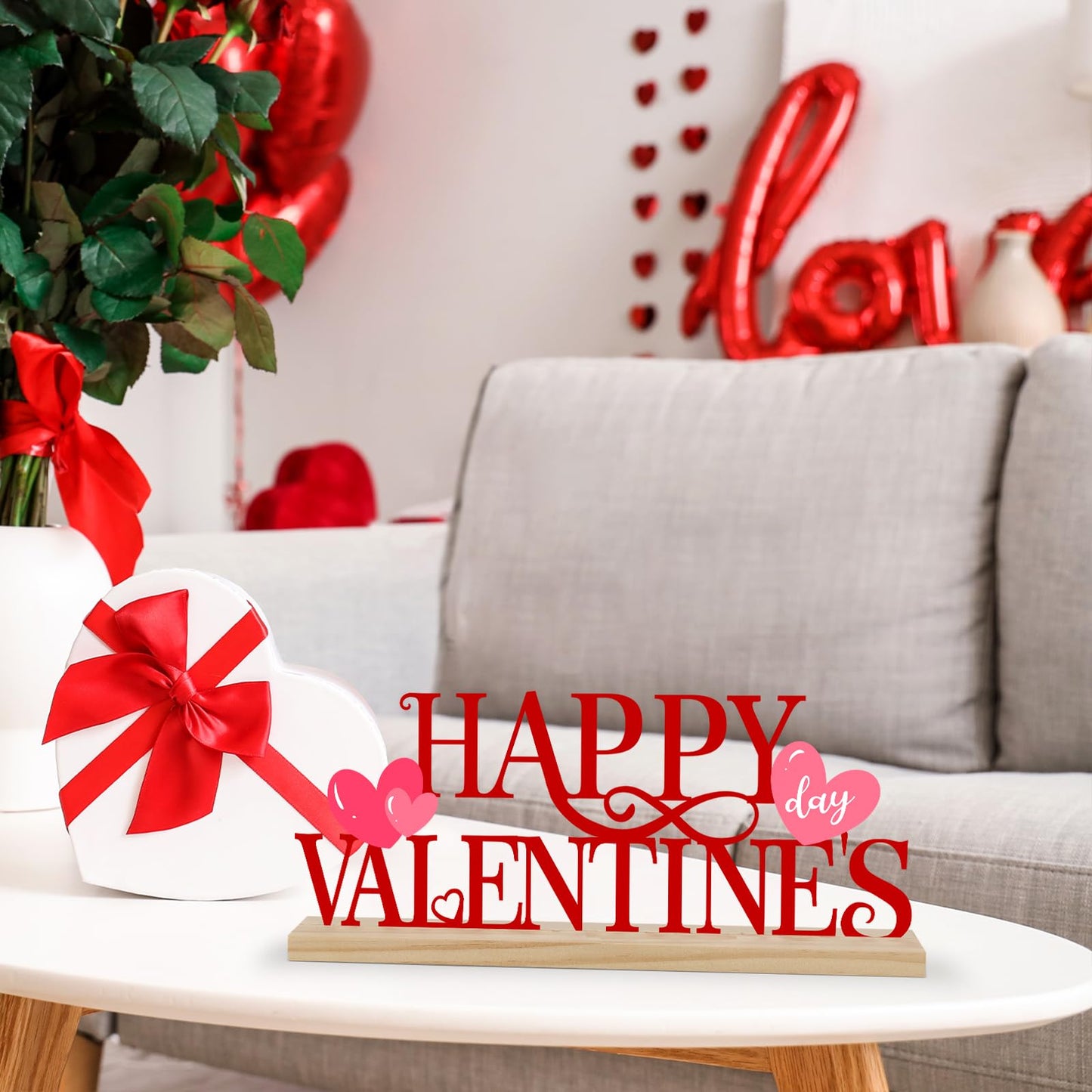 Metal Happy Valentine's Day Sign, Valentines Day Decorations for Home, Party, Shelf, Mantel, Indoor, Valentine Heart Decor, Valentines Day Table Top Decoration (Valentine)