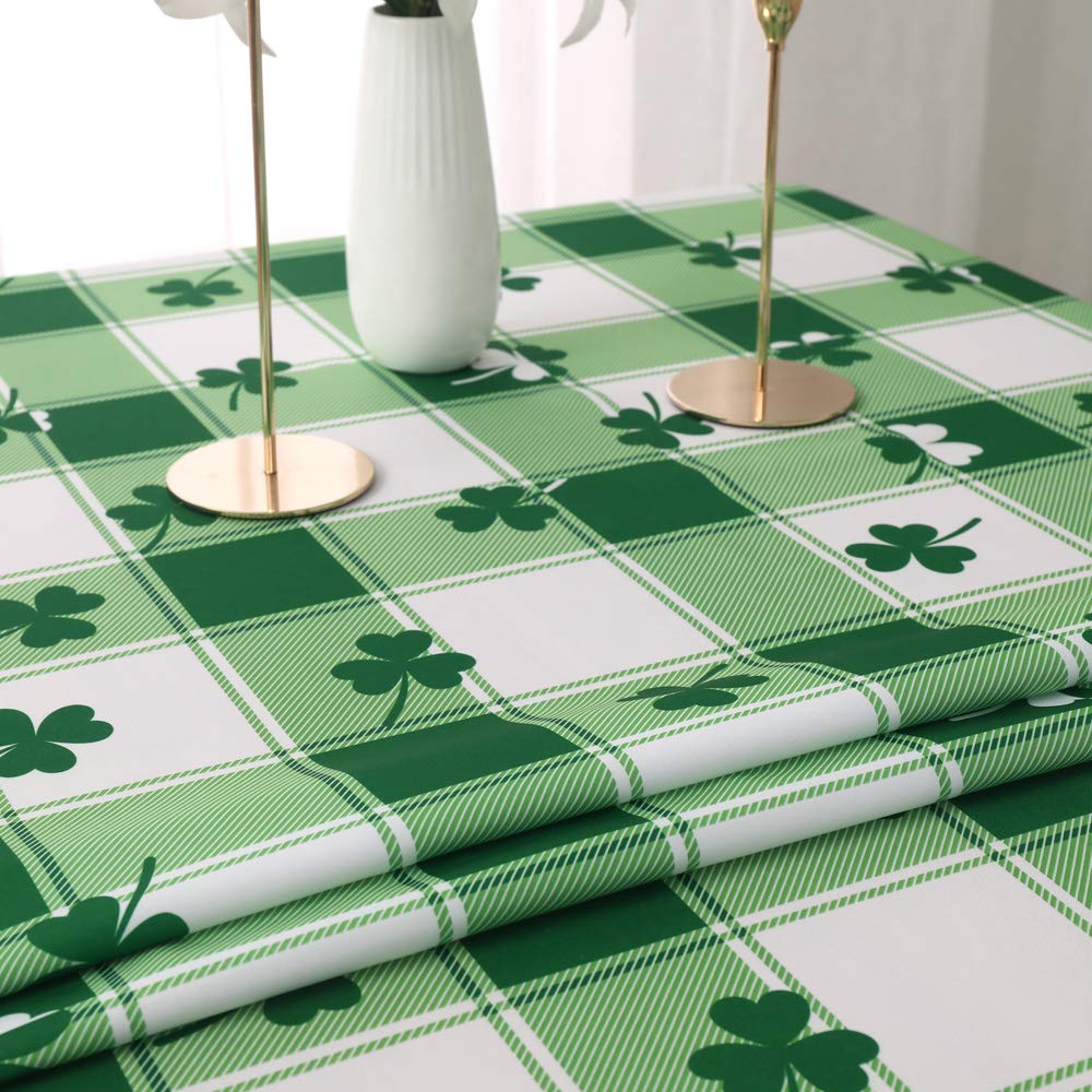 St. Patrick's Day Checkered Rectangle Tablecloth - Waterproof and Washable Holiday Green Shamrock Table Cloth Decorative Table Cover for Outdoor, Indoor Party Dining Room, 60 x 84 Inch