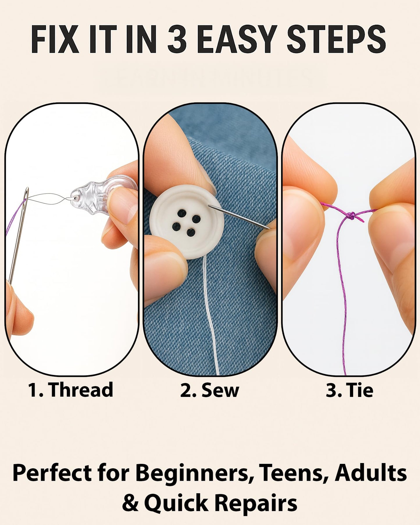 Beginner Hand Sewing Kit with Portable Case – Sewing Supplies for Adults & Kids, 22 Thread Spools, Needles, Scissors, Thimble & Measuring Tape for Home, Travel, Dorm & Emergency Clothing Repairs