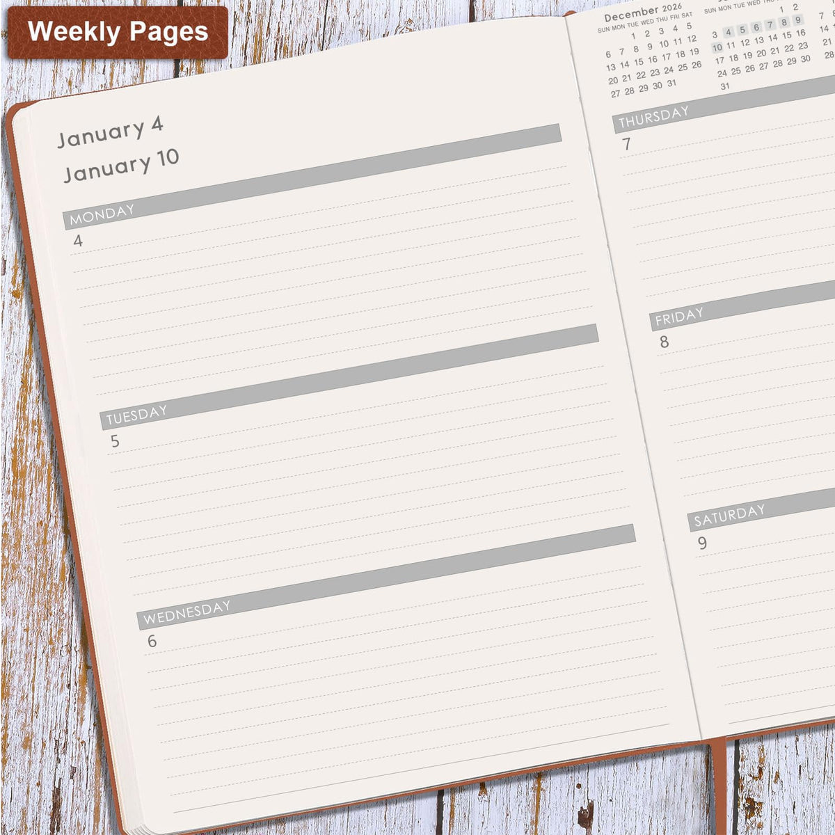 2027 Planner - 2027 Planner Weekly and Monthly, 8.5" x 11", Jan-Dec 2027, Faux Leather Cover, Pen Holder, Pocket, 25 Notes Pages, A4 Premium Paper - Brown