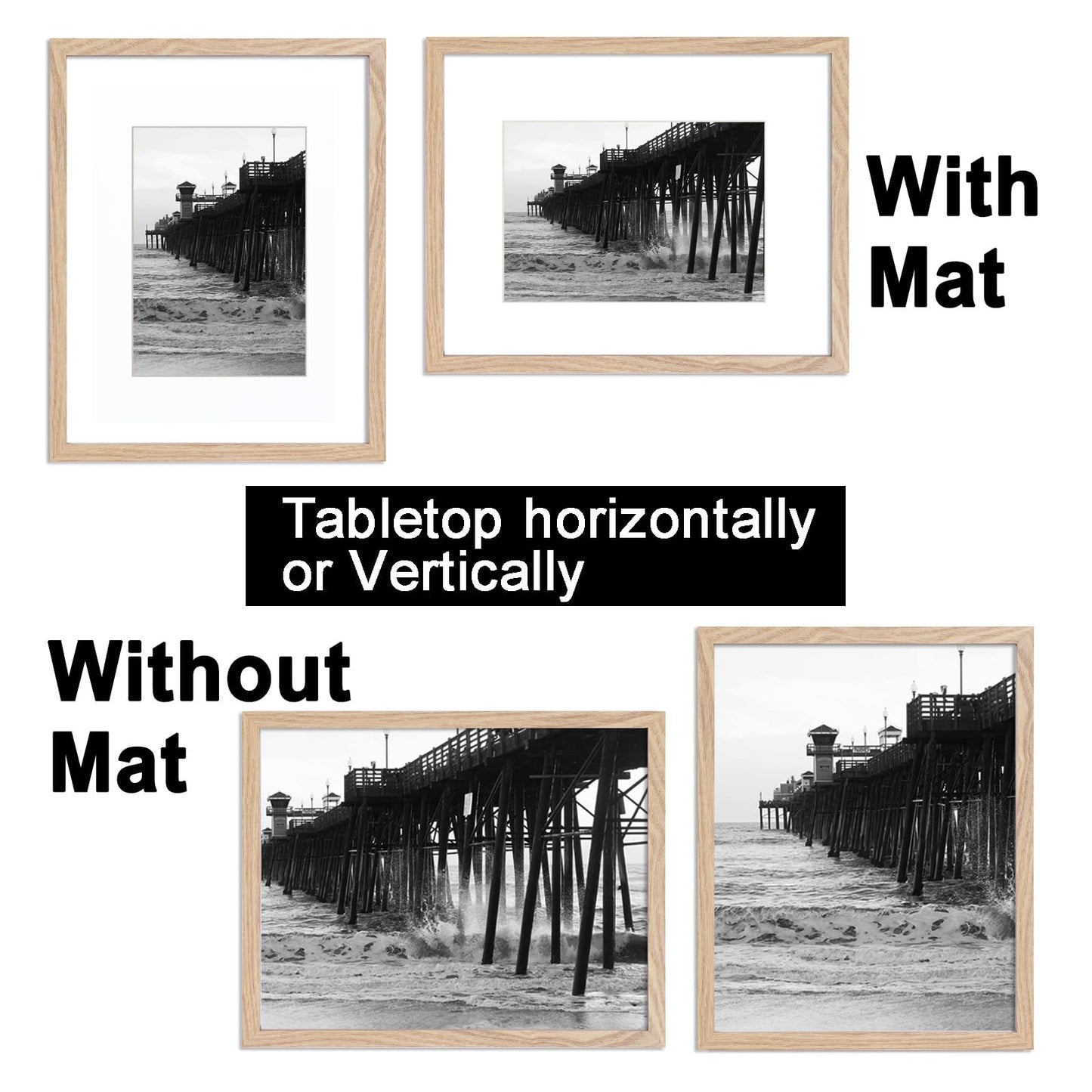 TKYGU 5x7 Natural picture frame with mat 4x6 set of 4, Modern Style Wood Composite frames-Tempered Glass Table or wall-horizontal or vertical frames best gift home decor