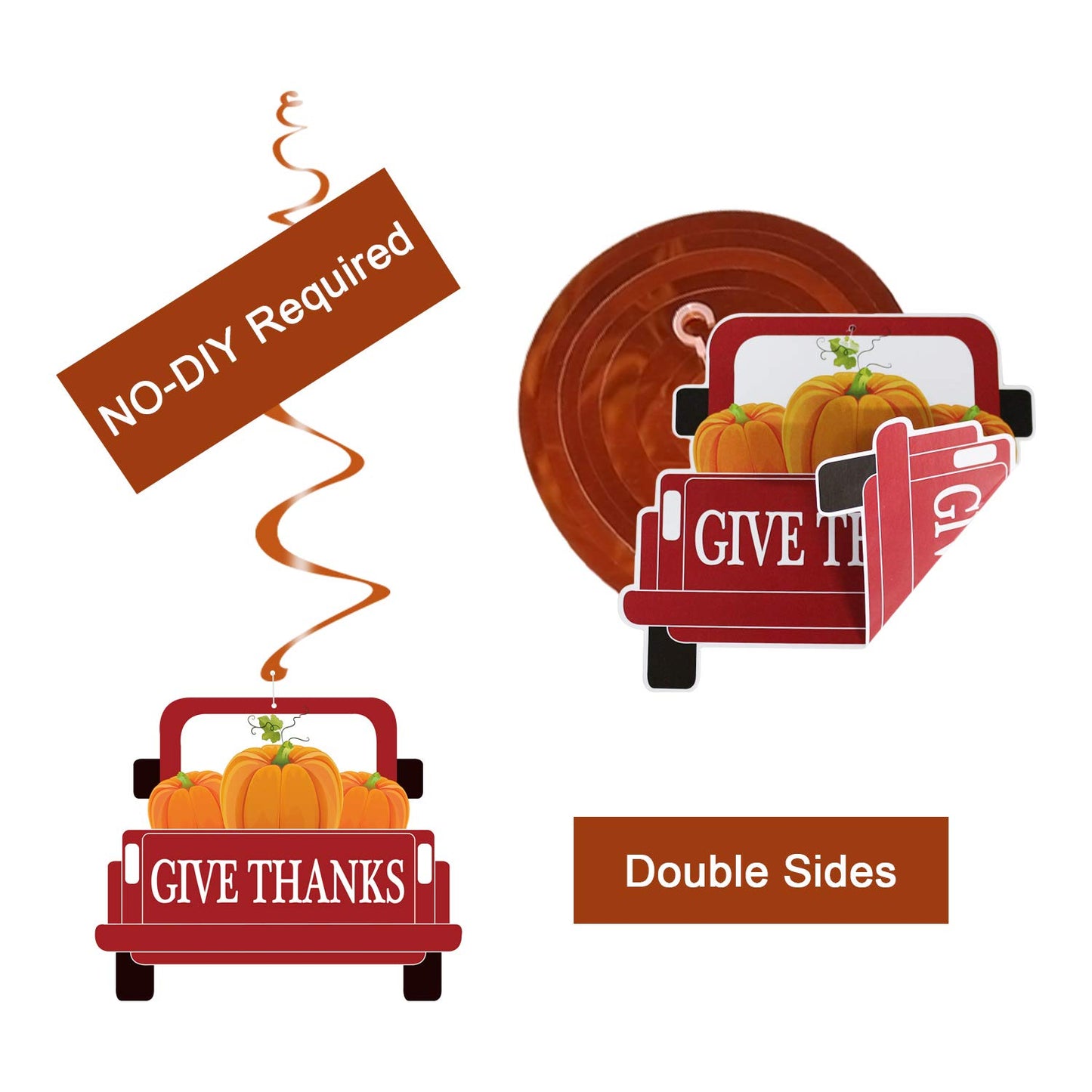 Thanksgiving Decorations Hanging Swirl - 34Pcs Thanksgiving Hanging Ceiling Streamers - Turkey Corns Pumpkin Maple Leaves Swirls for Home Indoor Outdoor Party Office Decor Supplies (NO DIY Required)