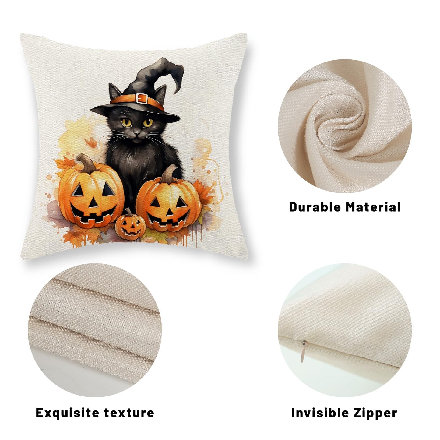 Halloween Pillow Covers 24x24 Set of 2 Black Cat Pumpkin Pillowcase Halloween Decorations Outdoor Throw Pillow Covers Linen Farmhouse Fall Thanksgiving Decor Cushion Case for Couch Home Sofa