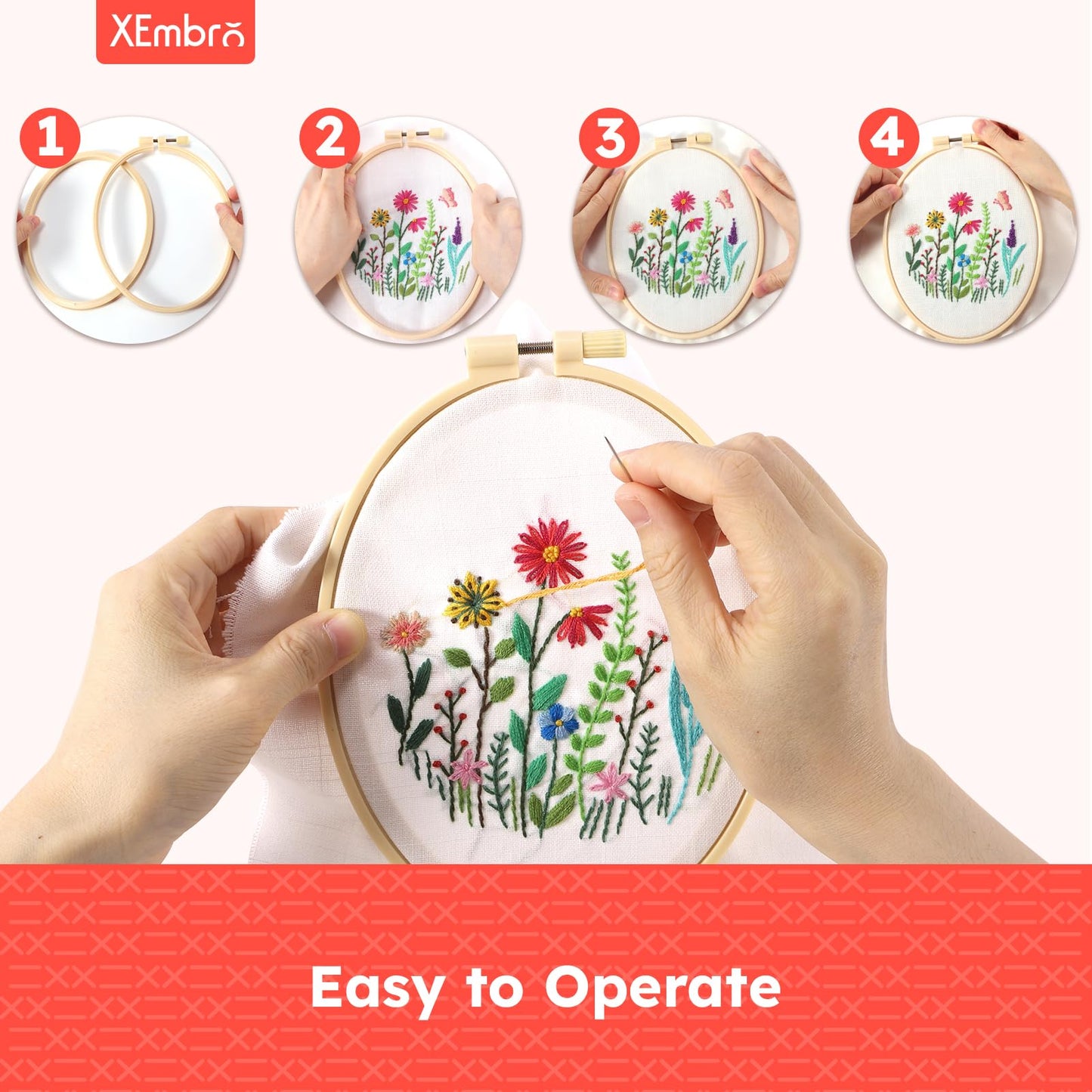 4 Pieces Embroidery Hoop Plastic Oval Embroidery Hoop Set, Circle Cross Stitch Hoop Ring with 16 Pieces Needles for Embroidery, Cross Stitch, and Craft Sewing