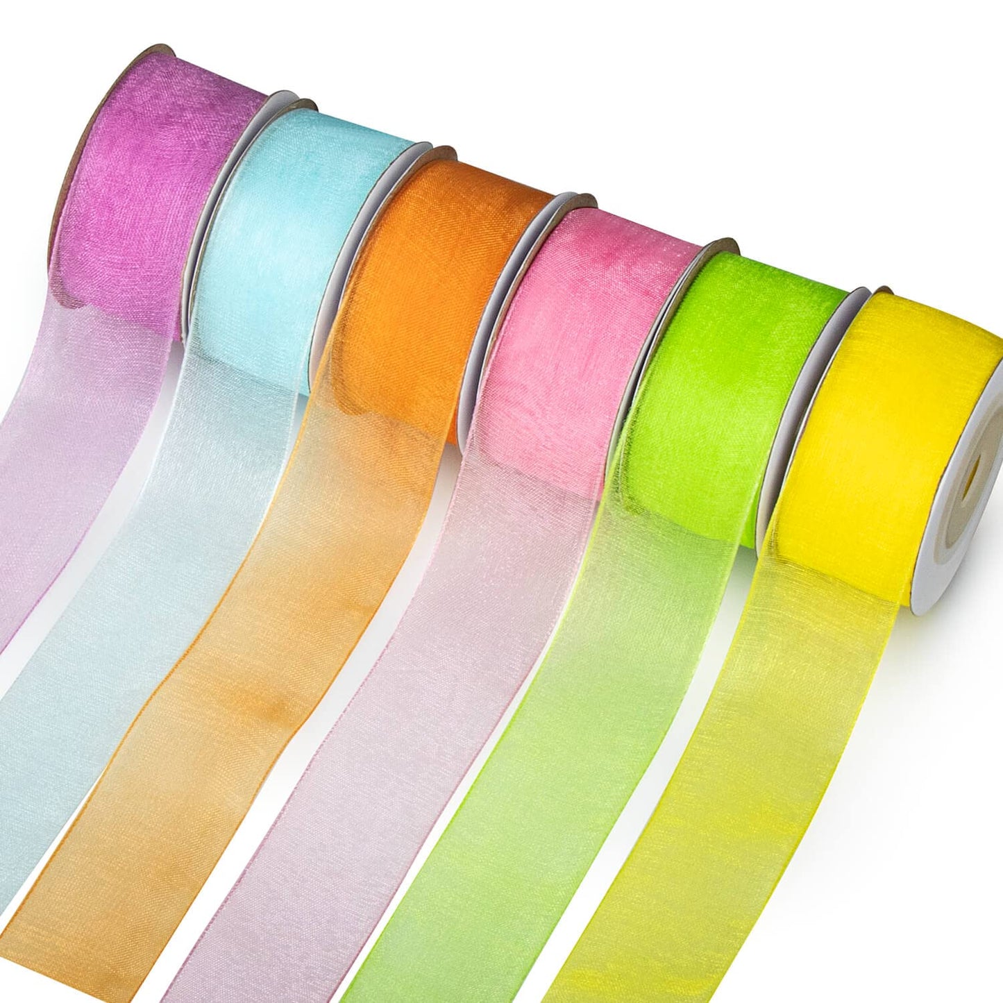 6 Spools Ribbon Sheer Chiffon Ribbon Gift Wrapping Ribbon Summer Ribbon Organza Ribbon for Crafts, 1 Inch Wide 60 Yards