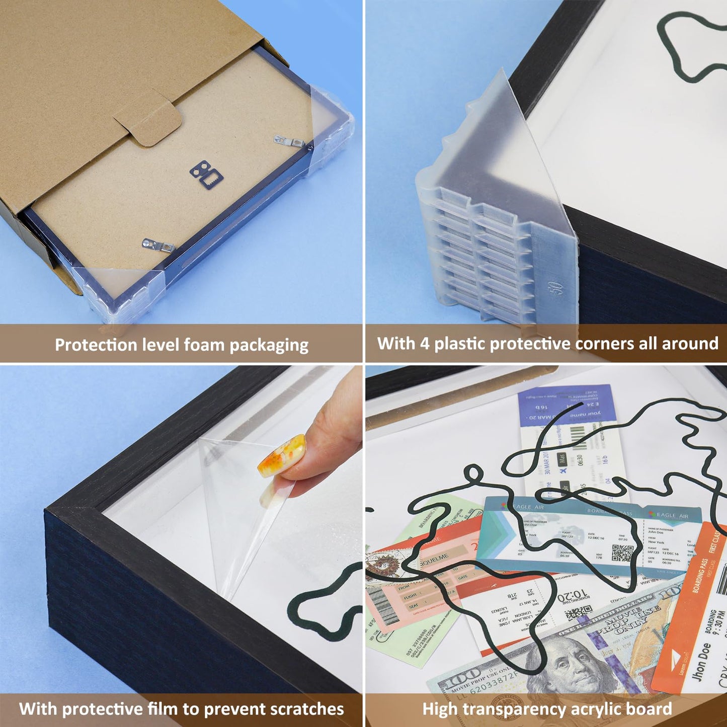 Adventure Archive Box 12x12inch Gifts for Dad Father From Wife/Daughter/Son, Wooden Travel Shadow Box with Slot, Loading Tickets Display Case Memories Travel Box Frame for Keepsake, Dark Brown