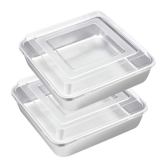 E-far 8 x 8-Inch Baking Pan with lid, Square Cake Brownie Baking Pans Stainless Steel Bakeware Set of 2, Non-toxic & Healthy, Easy Clean & Dishwasher Safe - 4 Pieces(2 Pans + 2 Lids)
