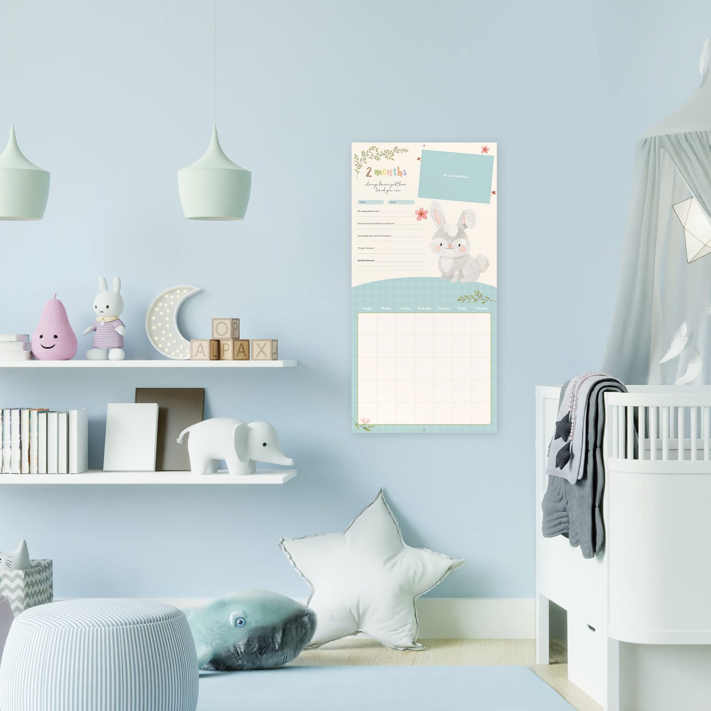 Baby's First Year Calendar by Bright Day - 1st Year Tracker - First Year Book - Journal Album to Capture Precious Moments - Milestone Keepsake for Baby Girl or Boy - Includes Stickers