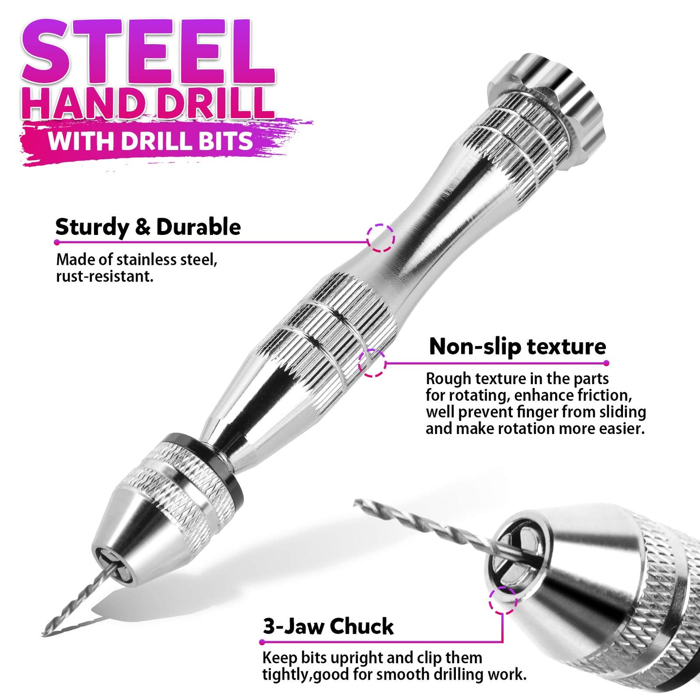 LEOBRO Hand Drill, 222 PCS Pin Vise Hand Drill with Drill Bits(0.8 mm-3 mm), Needle Nose Pliers, Keychain Making Kit, Jewelry Making Supplies, Hand Drill Tools for Jewelry Keychains Making