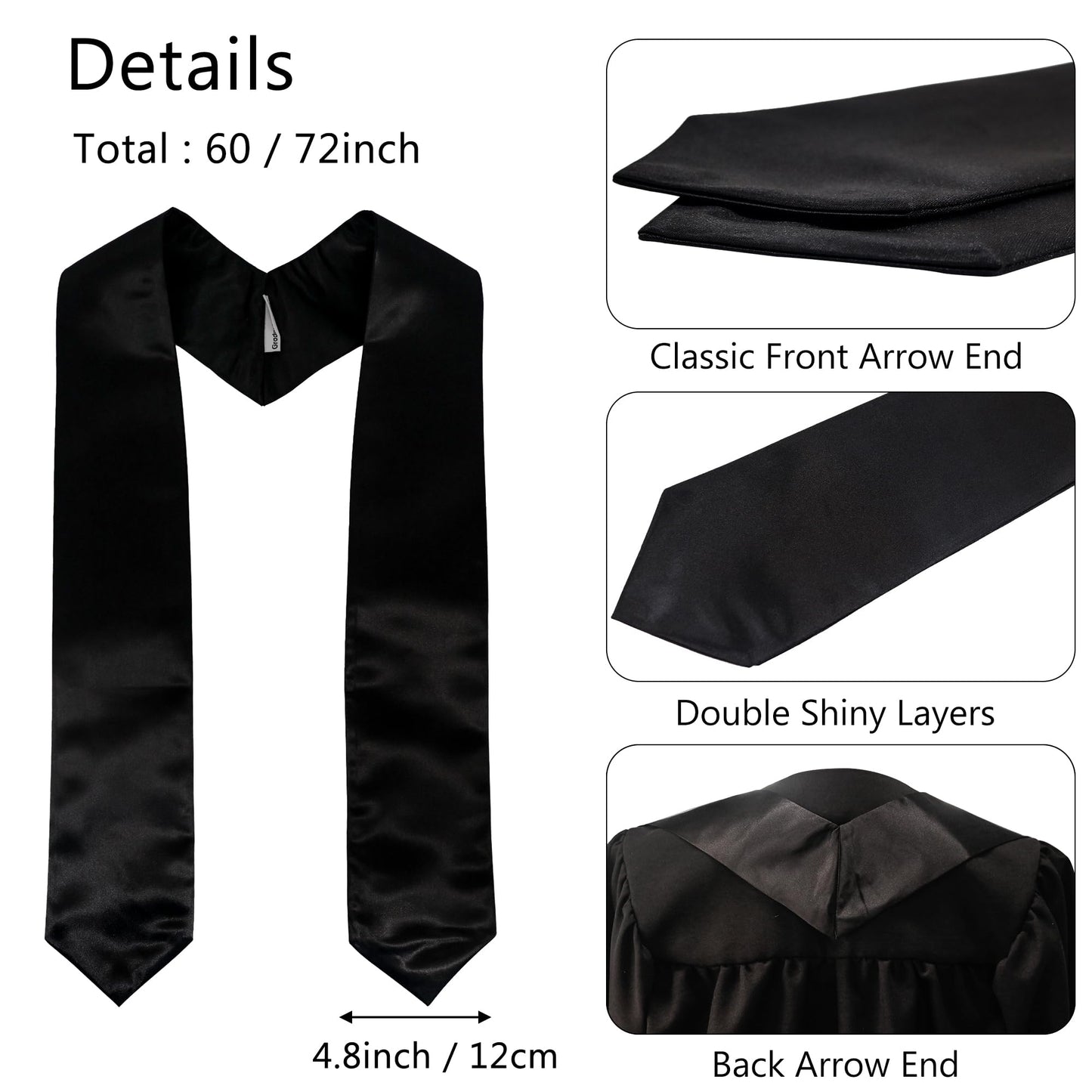 GraduationMall Unisex Adult Plain Graduation Stole 60" Black