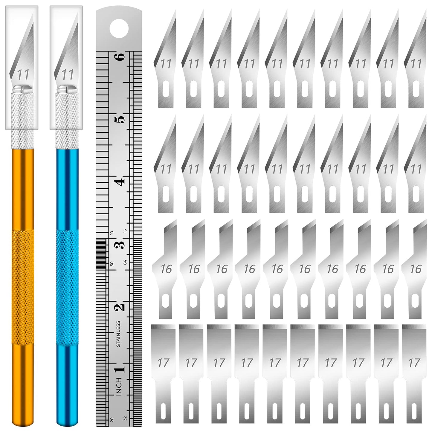 DIYSELF Exacto Knife, 2 Exacto Knives with 40 Spare Exacto Blades, Craft Knife, Hobby Knife, Precision Knife, Exacto Knife Set for Crafts, Arts, Modeling, Scrapbooking, Exacto Knife Blades (#11#16#17)