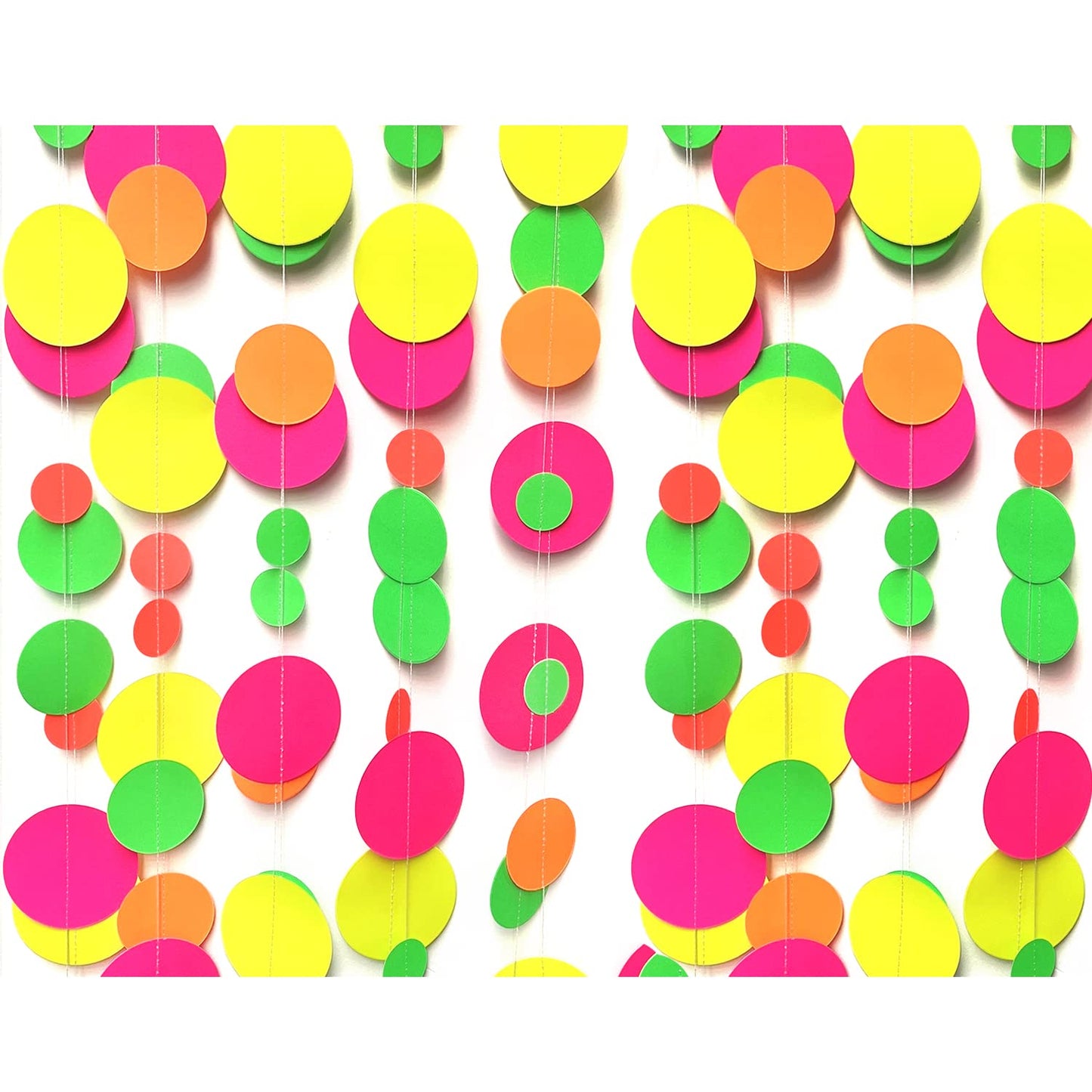 110feet UV Round Dot Paper Neon Garland Neon Streamers Black Light Neon Decorations for Dark Glow Party UV Reactive Neon Party Favors Glow in The Dark Party Supplies Wedding Birthday Banner Decoration