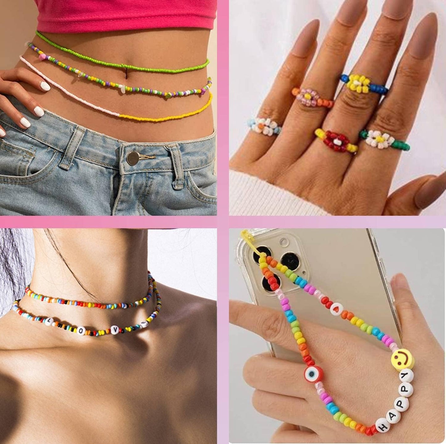 32400pcs Glass Seed Beads for Jewelry Making Kit, 120 Colors 3mm Small Beads Kit Bracelet Beads with Letter Evil Eye Beads Jump Rings & Charms Pendants for Bracelets Making, DIY, Art and Craft