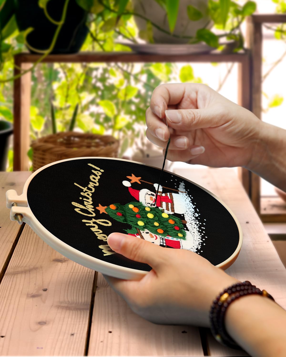 Christmas Embroidery Kit for Adult Beginners, 3 Sets Embroidery Stitch Practice kit Include Embroidery Cloth Hoops Threads for Craft Lover Hand Stitch