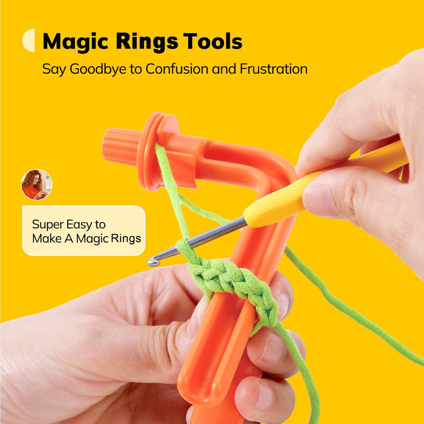 Crochet Holder for Beginners - Crochet Helper to Learn How to Crochet and Make Magic Rings, 3 in 1 Magic Rings Tool, Yarn Tension Regulator and Yarn Guide Tool, Crochet Tool for Beginners (Orange)