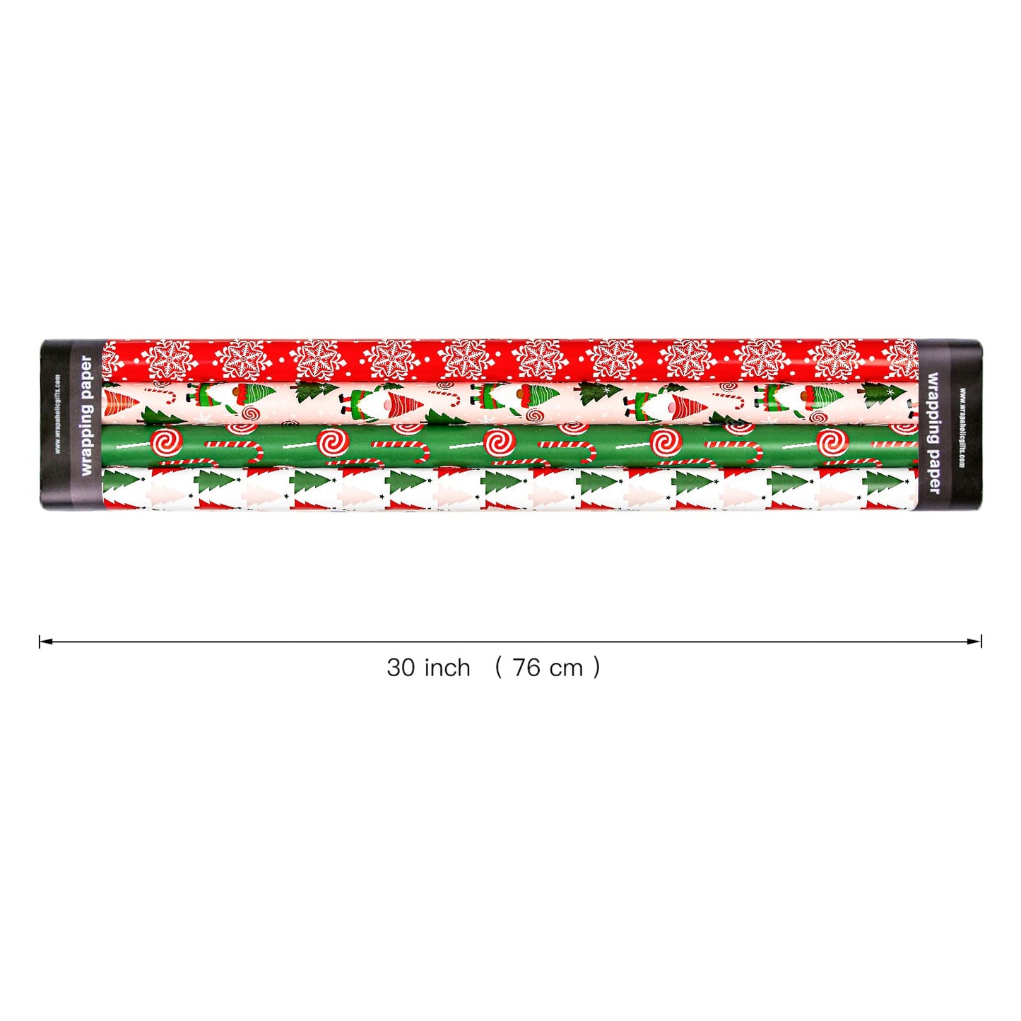 30 Inch Christmas Wrapping Paper Roll - Jumbo Roll Red, Green and Pink Christmas Gnome Elf Holiday Collection - 4 Rolls - 30 Inch x 120 Inch Per Roll