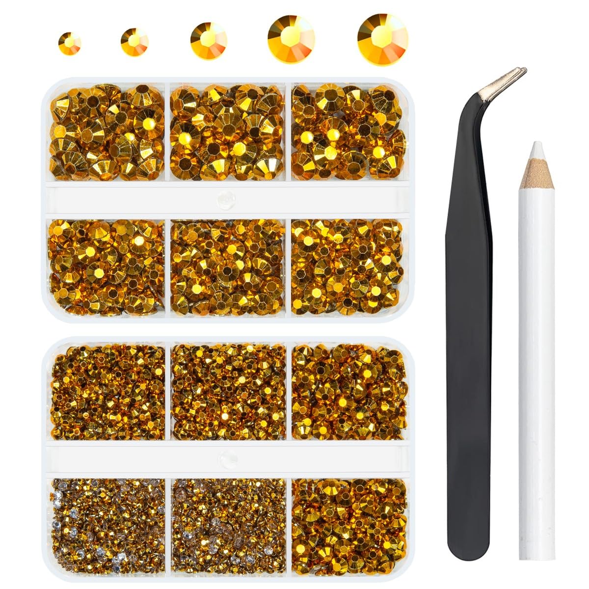 qiipii 3060PCS Bright Gold Resin Flatback Rhinestones for Tumblers Crafts Clear Golden Flatback Jelly Rhinestone 2mm 3mm 4mm 5mm 6mm Non-Hotfix Golden Gems Stones for Tumblers Mugs Bottles DIY Crafts