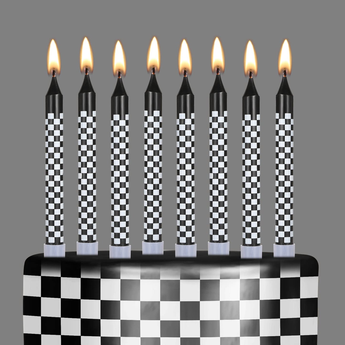 Cindeer 12 Pcs Racing Cars Themed Birthday Candles Black and White Checkered Flag Cupcake Topper for Racing Cars Party Decoration Baby Shower for Boys Children