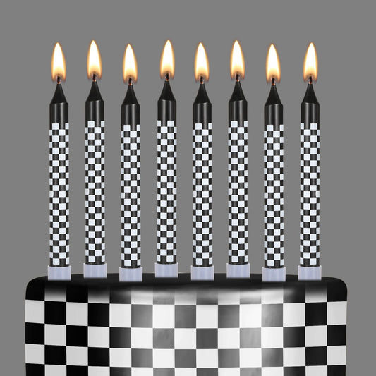 Cindeer 12 Pcs Racing Cars Themed Birthday Candles Black and White Checkered Flag Cupcake Topper for Racing Cars Party Decoration Baby Shower for Boys Children