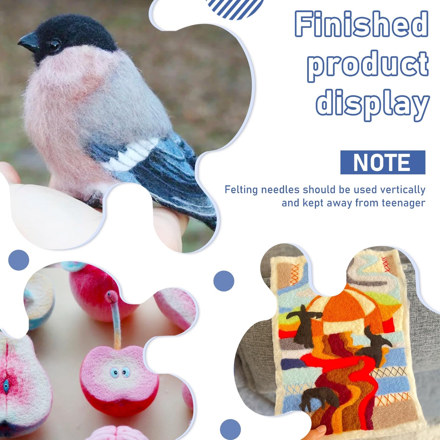 Felting Kit - 6"x6" Felting Pad & Tools with Needles, Finger Guards, Wooden Handle Scissor, Bag for Beginner & Professional DIY