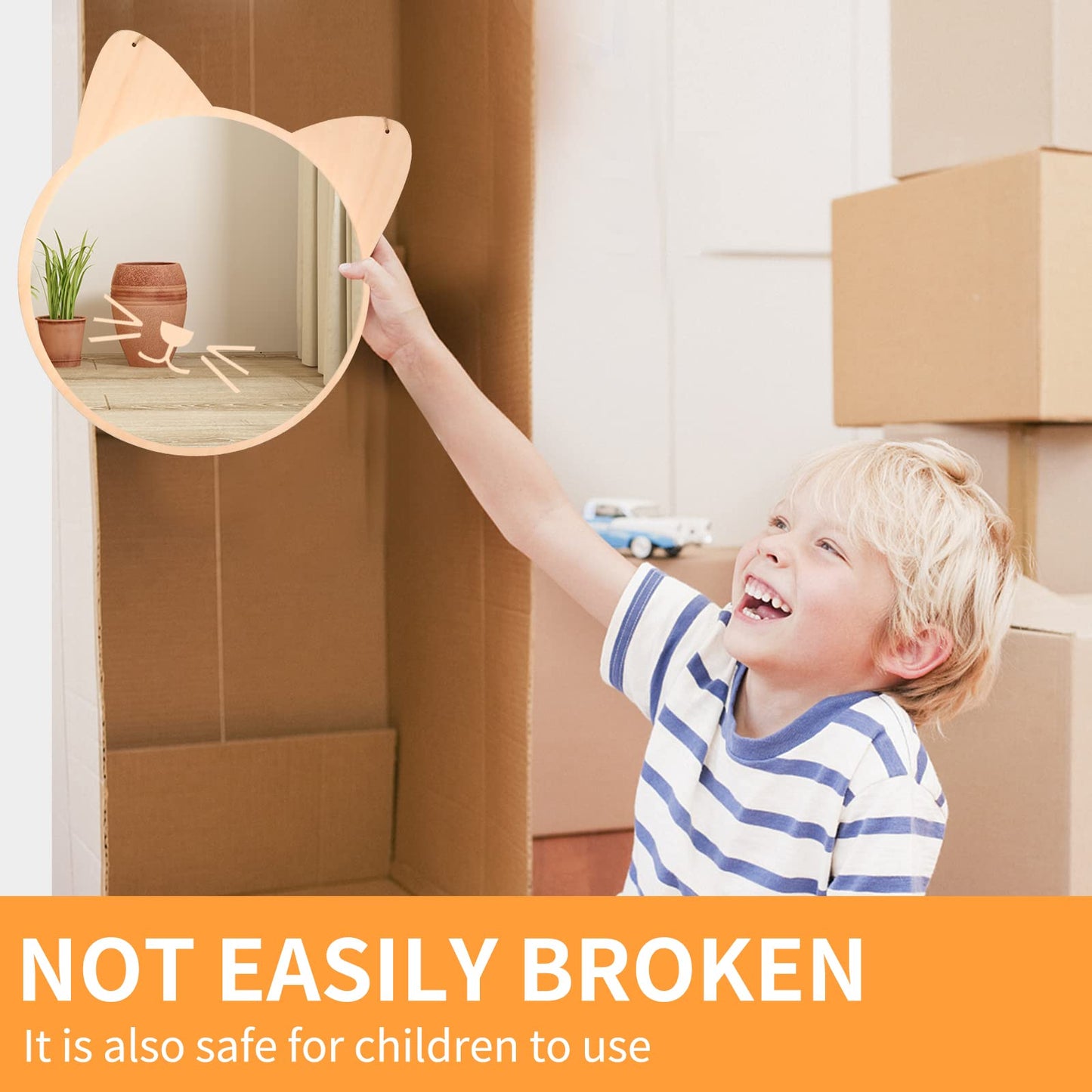 iCAGY Plastic Kids Mirror for Wall - Kids Safety, Hanging, Acrylic, Non-Glass and Unbreakable - Cat Decoration Mirror for Kid's Playroom 11"