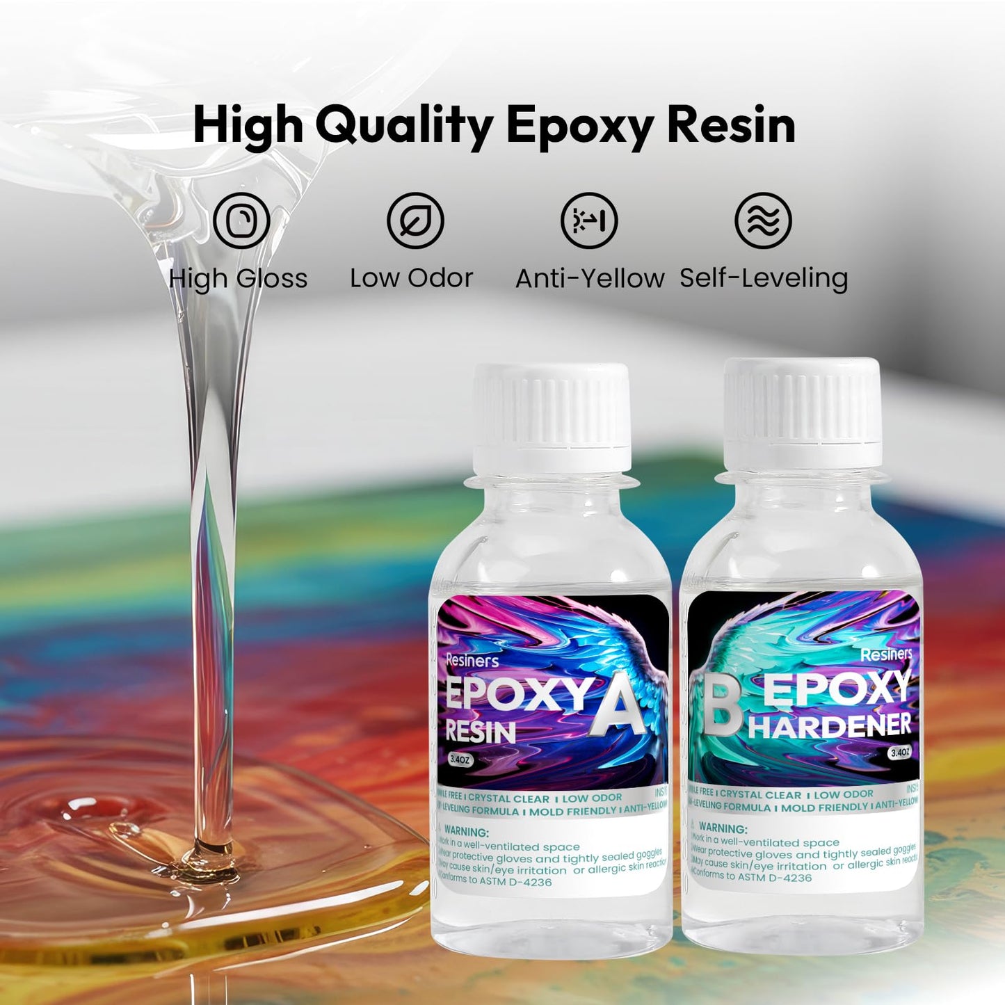 Epoxy Resin, Resiners 20.28OZ Epoxy Resin Crystal Clear, Not-Yellowing No-Bubble, Self Leveling Easy-Pour Easy Mix 1:1 Casting Kit & Coating for DIY Jewelry Making, Art Resina Clear Crafts, Molds